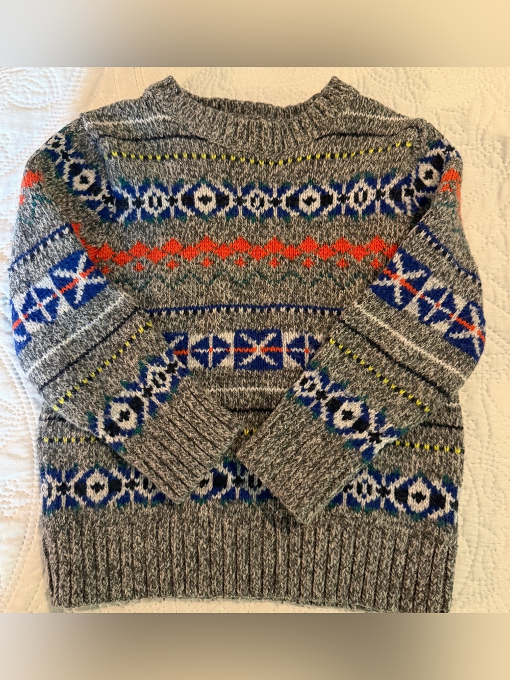 Baby Gap Toddler Boy Girl Fair Isle Knit Sweater Gray Orange Blue EUC Size 2T